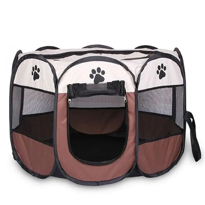 Portable foldable pet tent kennel for large dogs and cats, with spacious octagonal design and breathable anti-mosquito mesh