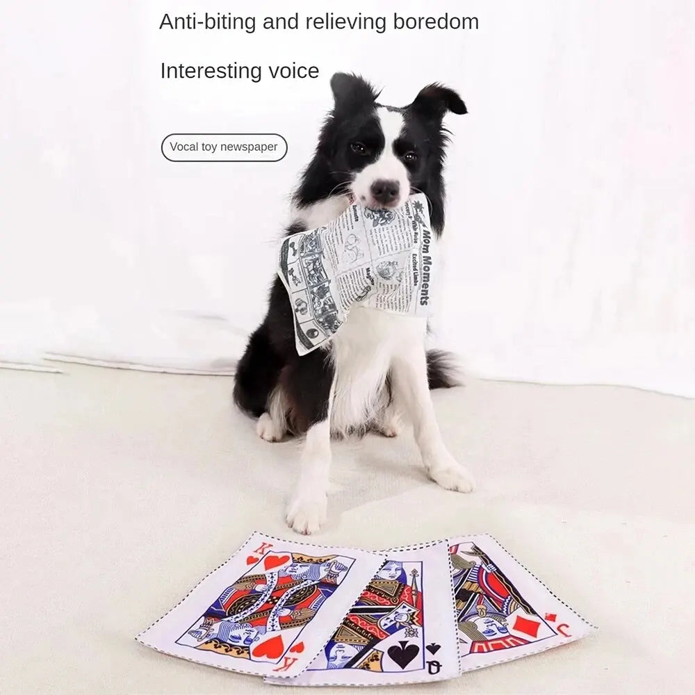 The Pet Paradise | Tearproof Dog Squeaky Toy - Simulated Squeaking Newspaper and Playing Card, Teeth Resistant Interactive Toy for Puppies, Corgis, and Small Dogs