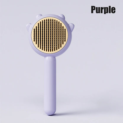 Self-cleaning grooming needle brush for cats and dogs