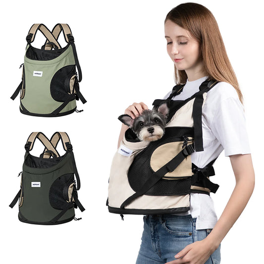 Ergonomic puppy and kitten travel sling bag with breathable mesh, dual pockets, and adjustable straps for cats and small dogs