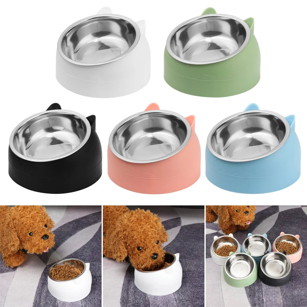 The Pet Paradise | Stainless Steel Pet Dog Feeding Bowl - Anti-Slip, Cervical Protection Single Dish for Dogs and Cats