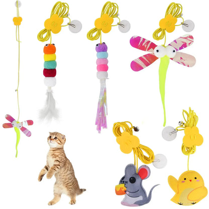 Interactive cat toy with automatic telescopic teaser and bell for indoor play