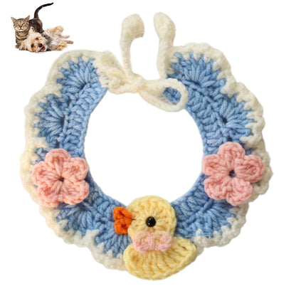 Hand-knitted crochet flower collar bib for dogs and cats – soft and festive accessory