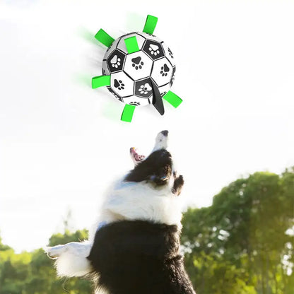 Durable dog soccer toy with high-stretch material for active play and chewing