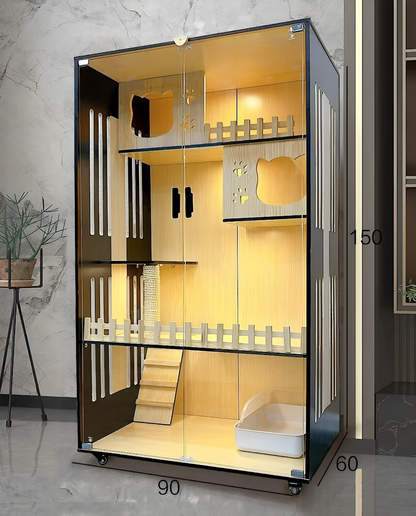 Handcrafted Wooden Cat Villa, Luxury Cat House, Multi-Level Cat Villa for Cats