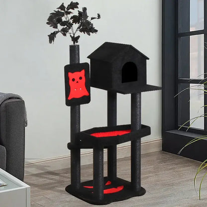 Halloween-themed cat climbing frame with multi-level platforms and scratching posts for play and exploration