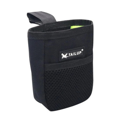 Hands-free dog training treat bag with waist belt and secure clasp for outdoor training