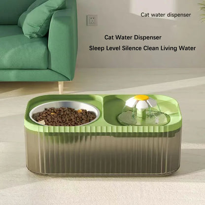 2-in-1 automatic water fountain and food bowl for cats and dogs promoting hydration and easy feeding