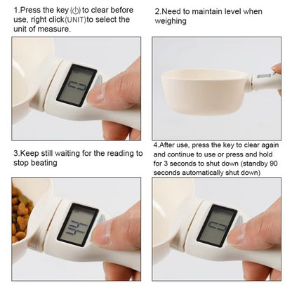Digital pet food scoop with scale for accurate dog and cat feeding