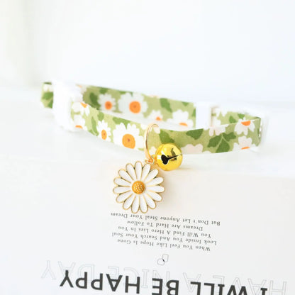 Reflective plaid cat collar with bow and daisy charm for small pets