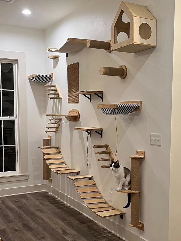 The Pet Paradise | Wall Mounted Cat Climbing Shelf - Sisal Rope Scratching Post & Stairway Furniture for Cats & Kittens - Sleep, Play, and Climb