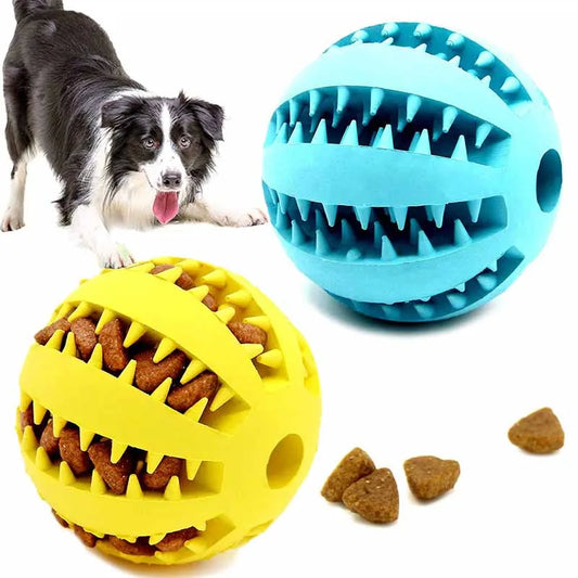 Natural rubber chew ball for dogs promoting dental hygiene and interactive pla