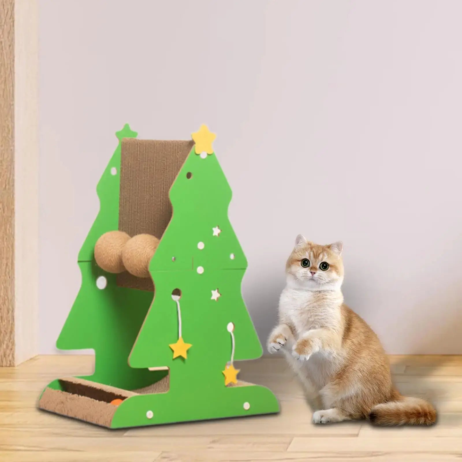 Kitten Sisal Scratch Christmas Tree - Cat Climbing Frame with Ball Toys.