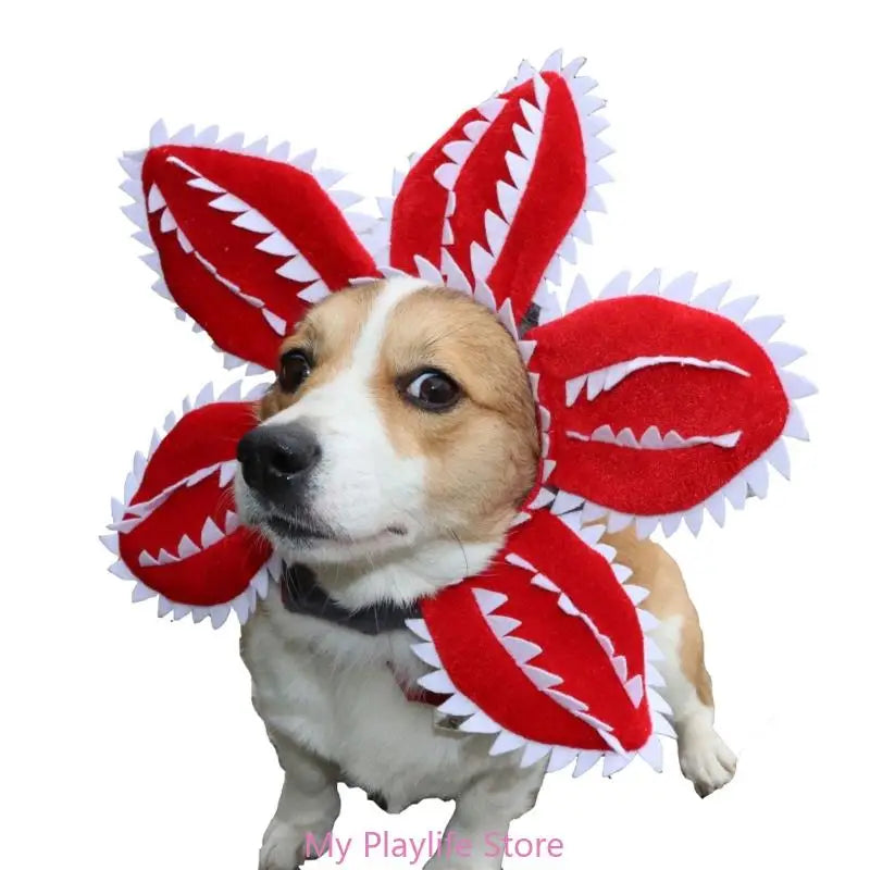 Funny Cat Hat Demogorgon Scary Flower Costume for pets, adjustable and perfect for parties and celebrations