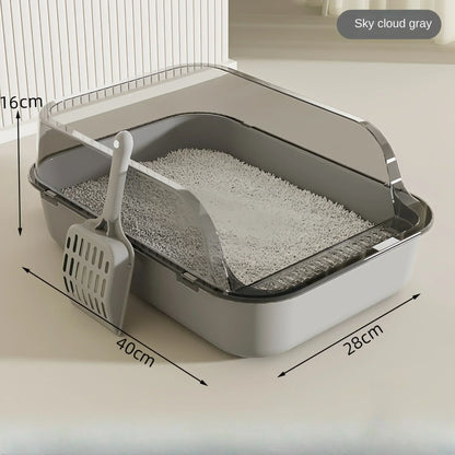 High-sided open cat litter box with low entry, designed for kittens, senior cats, and splash protection.