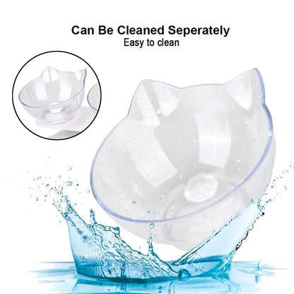 Elevated non-slip cat bowl set with angled dual bowls for food and water
