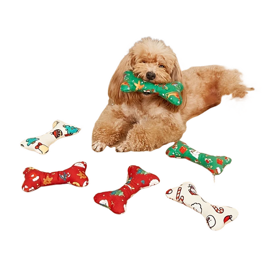 Plush bone-shaped squeaky dog toy, chew-resistant, durable, and perfect for dogs of all breeds