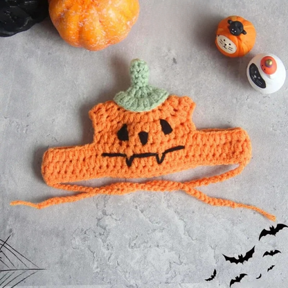 Hand-knit Halloween Pet Collar Bib for cats and dogs, perfect for adding a spooky touch to Halloween costumes.