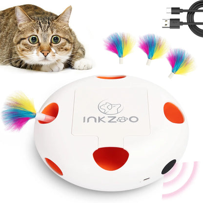 Smart interactive cat toy with feather popping game and rechargeable battery