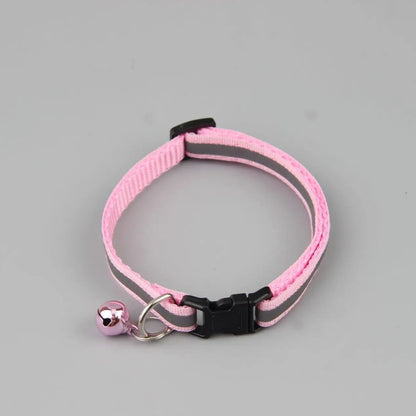 Reflective cat and dog collar with adjustable fit and bell for nighttime safety