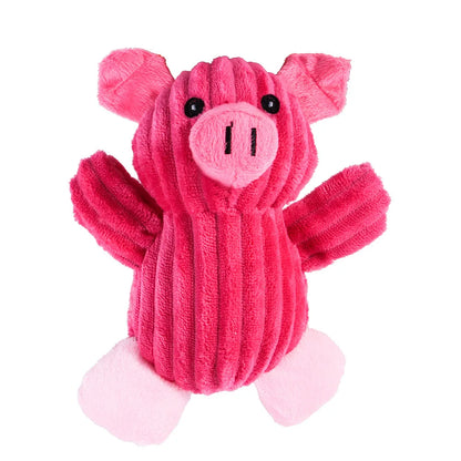 Plush dog toy with squeaker, featuring cute animal designs for interactive play and training with small to medium-sized dogs.