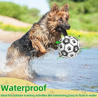 Durable dog soccer toy with high-stretch material for active play and chewing