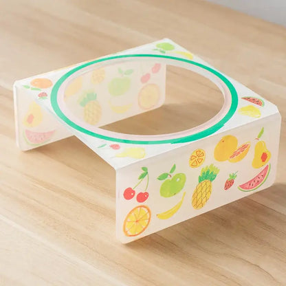 Flower-shaped ceramic pet bowl with clear acrylic stand for cats and dogs.