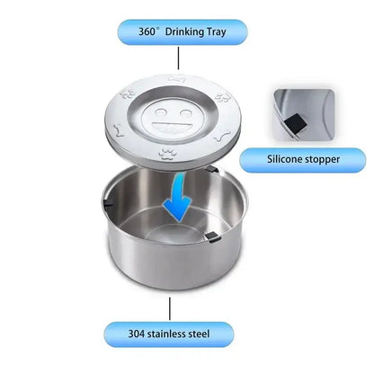Large stainless steel dog water bowl with non-slip base and anti-splash design, suitable for multi-dog homes and outdoor use.