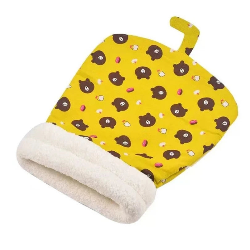 Plush cat sleeping bag with thickened design, providing warmth and comfort for kittens and puppies in winter.