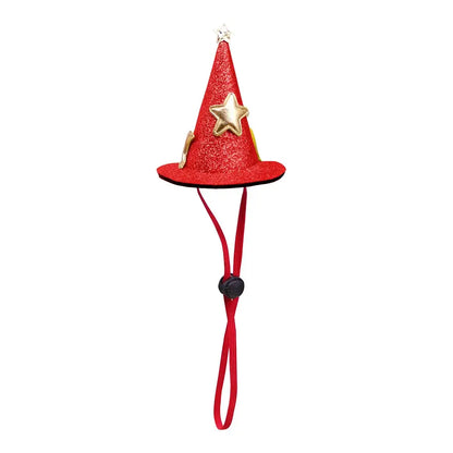 Halloween witch and wizard hat costume for cats and small dogs with adjustable strap for a magical look.