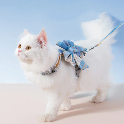 Adorable cat and dog harness vest with adjustable breast strap and matching leash for small pets.