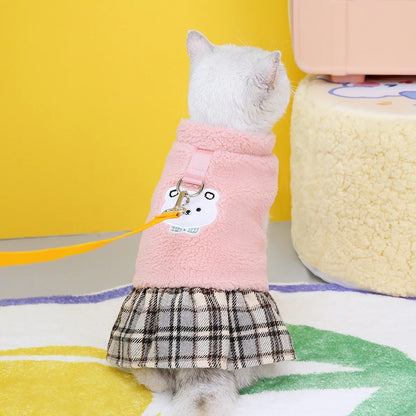 Cute winter coat for cats and small dogs made of thick cotton with stylish dress design
