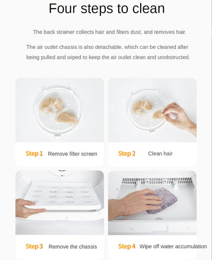 Automatic pet drying box for cats and small dogs with temperature and air settings for stress-free grooming