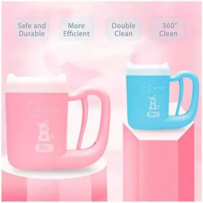 Portable dog paw cleaner cup with soft silicone bristles for cleaning muddy paws