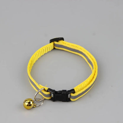 Reflective cat and dog collar with adjustable fit and bell for nighttime safety