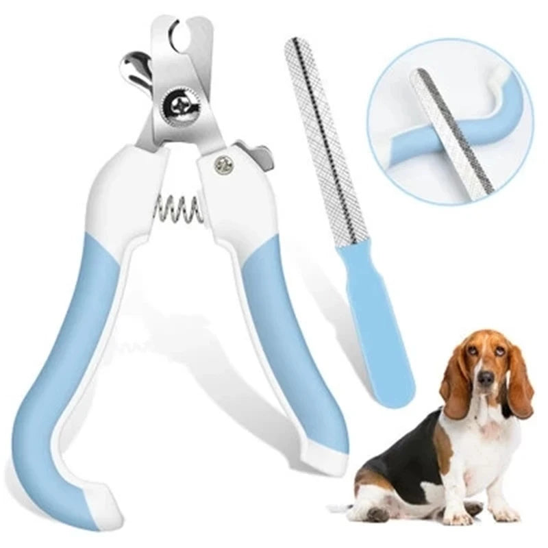 Stainless steel pet nail clippers for cats, small dogs, and small animals with safety guard and ergonomic handle.