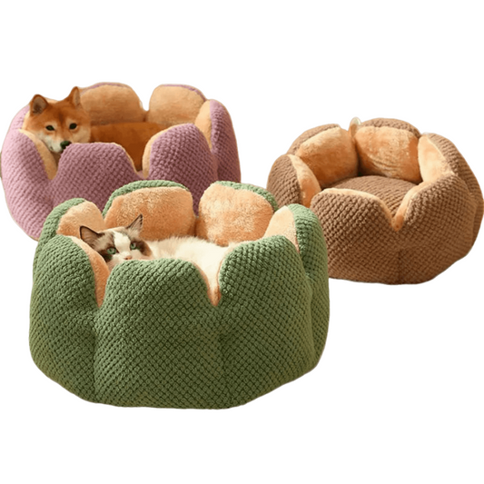 Soft Warm Dog Bed Cat House - Round Coral Fleece Bed for Small to Medium Dogs and Cats