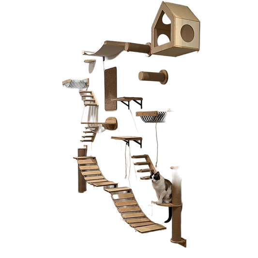 The Pet Paradise | Wall Mounted Cat Climbing Shelf - Sisal Rope Scratching Post & Stairway Furniture for Cats & Kittens - Sleep, Play, and Climb