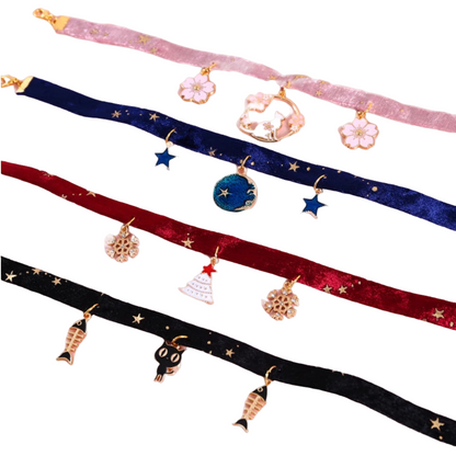 Velvet adjustable pet collar with bronzing star design for cats and small dogs