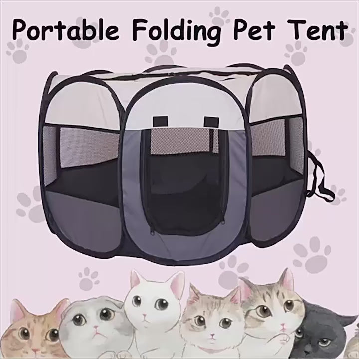 Portable foldable pet tent kennel for large dogs and cats, with spacious octagonal design and breathable anti-mosquito mesh