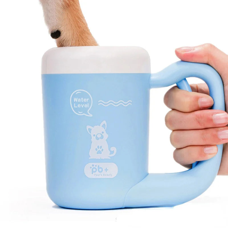 Portable dog paw cleaner cup with soft silicone bristles for easy, gentle cleaning