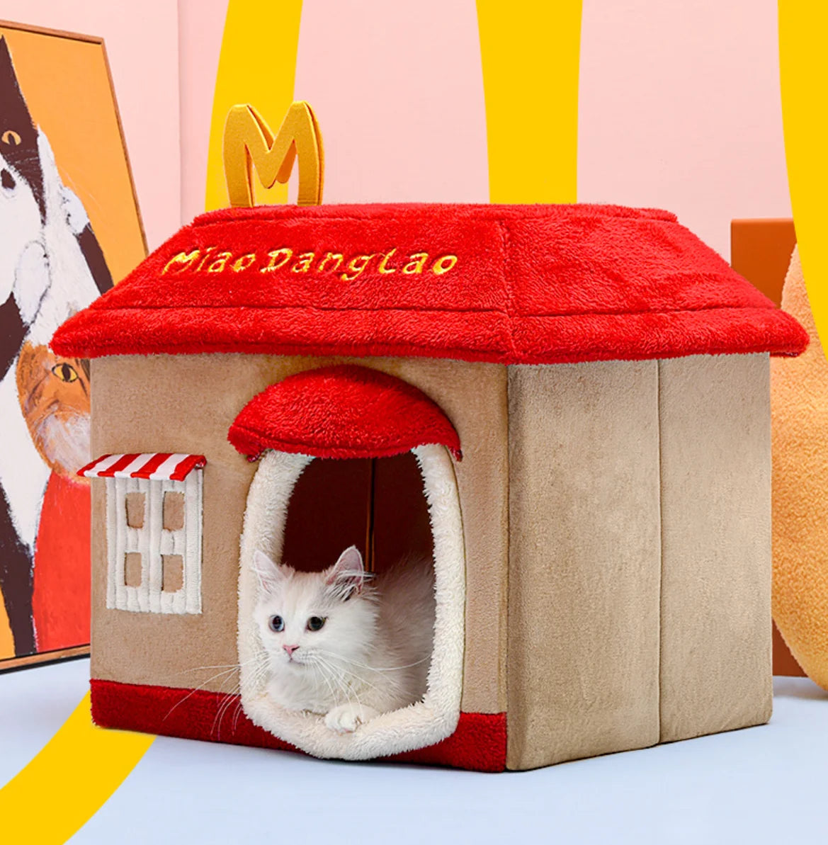 Removable enclosed pet cave for cats and small dogs, perfect as a winter dog house or cozy cat bed.