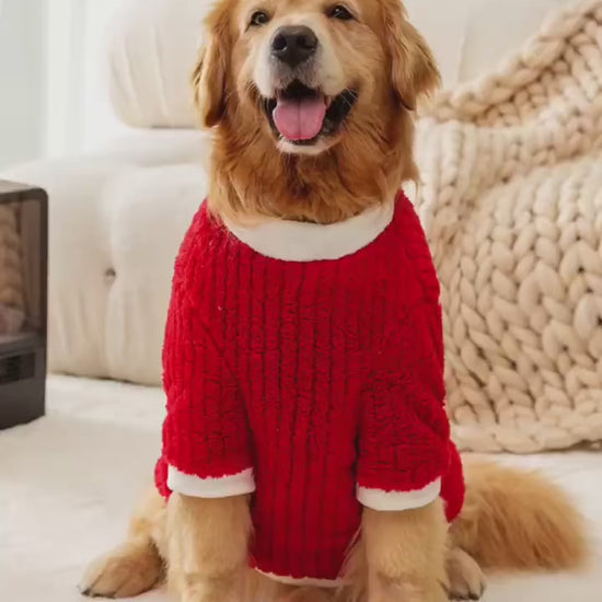 Red Christmas sweater for large dogs, warm winter pajama-jacket for Golden Retrievers and Labradors.