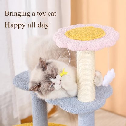 Multi-level kitten tree tower with sisal scratching posts and plush resting spots
